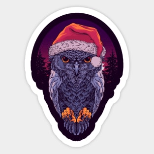 Menacing Christmas Owl Illustration Sticker